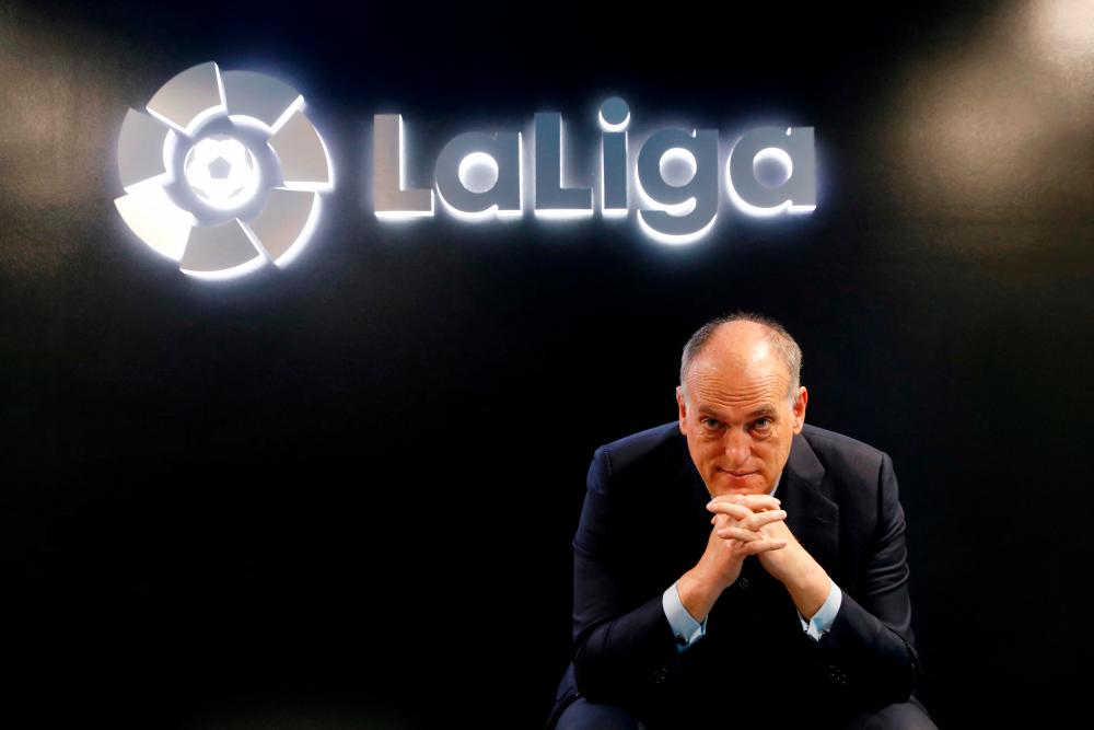 La Liga President Javier Tebas poses before an online interview with Reuters at the La Liga headquarters in Madrid, Spain January 27, 2021/REUTERSPix