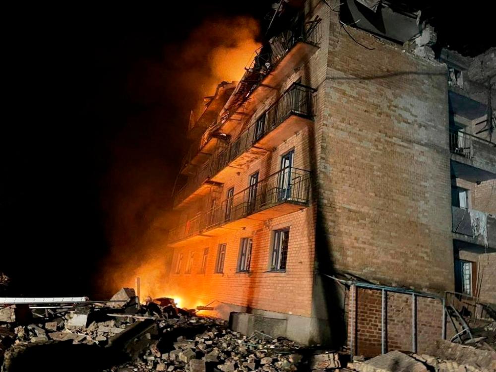 A view shows the building heavily damaged by a Russian drone strikes, amid Russia’s attack on Ukraine, in the town of Rzhyshchiv, in Kyiv region, Ukraine March 22, 2023. REUTERSPIX