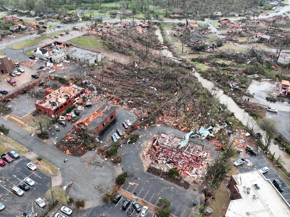 A view of destroyed buildings following the tornado in Little Rock, Arkansas, U.S., March 31, 2023 in this picture obtained from social media. - REUTERSPIX