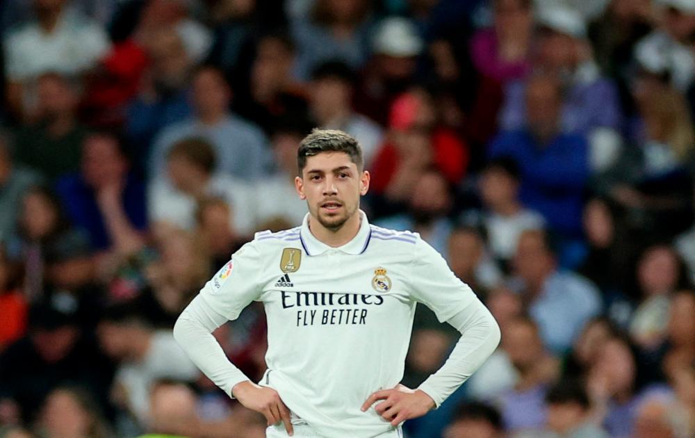 Football - LaLiga - Real Madrid v Villarreal - Santiago Bernabeu, Madrid, Spain - April 8, 2023 Real Madrid’s Federico Valverde looks dejected after Villarreal’s Samu Chukwueze scores their third goal REUTERSPIX