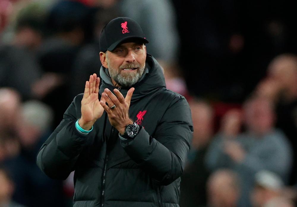 Football - Premier League - Liverpool v Fulham - Anfield, Liverpool, Britain - May 3, 2023Liverpool manager Juergen Klopp celebrates after the match - REUTERSPIX