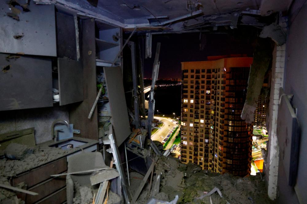 An interior view shows an apartment inside a residential building damaged during a Russian drone strike, amid Russia’s attack on Ukraine, in Kyiv, Ukraine July 13, 2023. REUTERSPIX