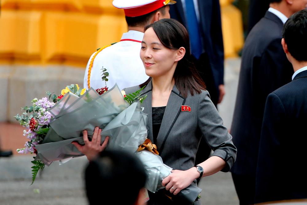 Filepix: Kim Yo Jong, sister of North Korea’s leader Kim Jong Un, holds a bouquet during a welcoming ceremony at the Presidential Palace in Hanoi, Vietnam March 1, 2019/REUTERSPix