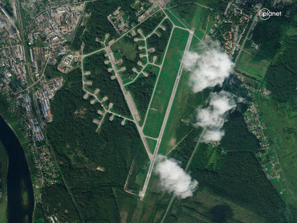 A satellite image shows the air base in Pskov, after what Kyiv confirmed to have been a Ukrainian drone attack, in Russia, August 31, 2023. REUTERSPIX