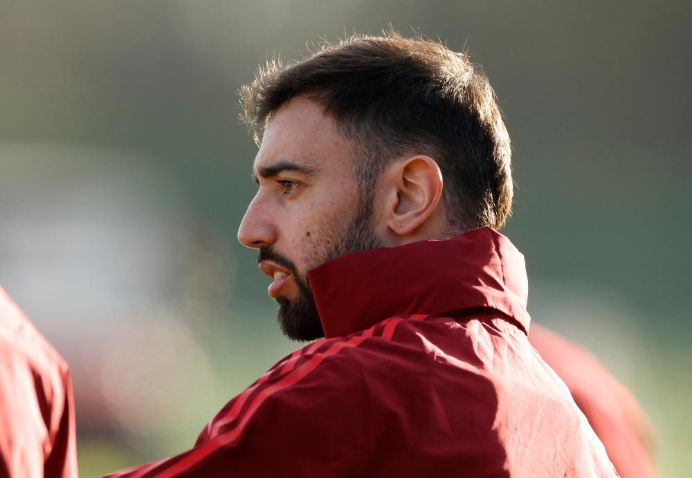 Manchester United’s Bruno Fernandes during training/REUTERSPix