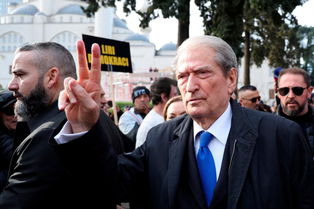 Albanian opposition leader Sali Berisha gestures during a protest after the parliament voted to lift his immunity so he can face corruption charges, in Tirana, Albania, December 21, 2023/REUTERSPix