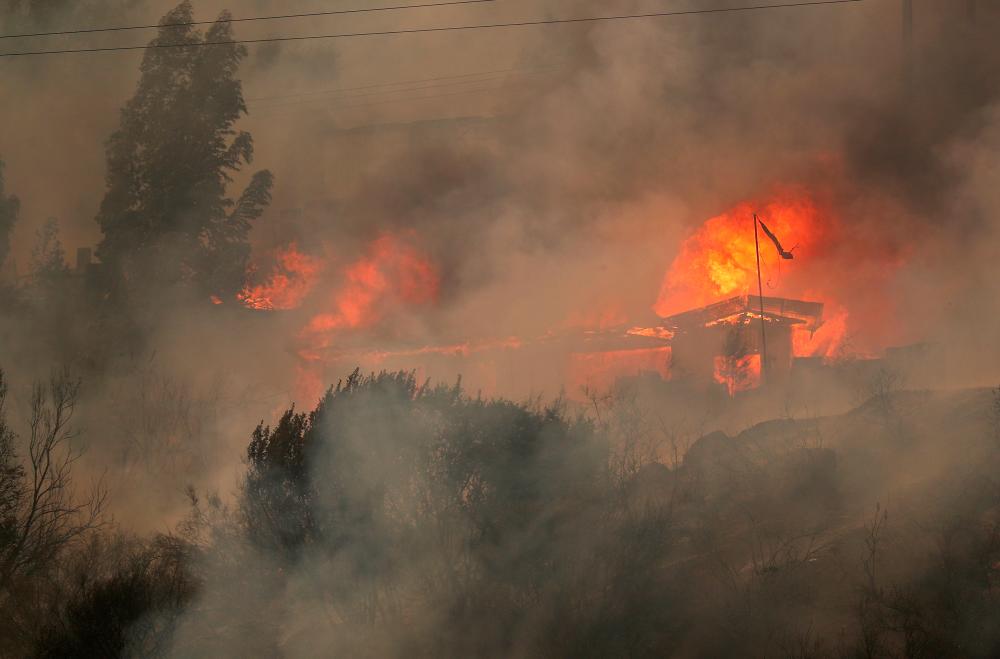 Houses burn amid the spread of wildfires in Vina del Mar, Chile February 3, 2024. - REUTERSPIX