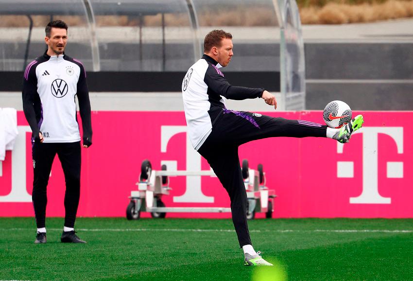 Germany coach Julian Nagelsmann (right) during training as fitness coach Nicklas Dietrich looks on. – REUTERSPIX