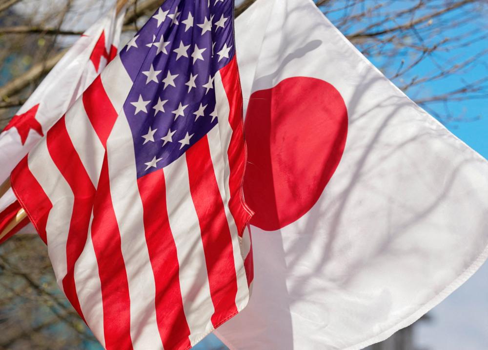 Japanese and U.S. Flags fly side by side outside the White House ahead next week’s State Visit of Japanese Prime Minister Fumio Kishida to Washington, U.S., April 5, 2024/REUTERSPix