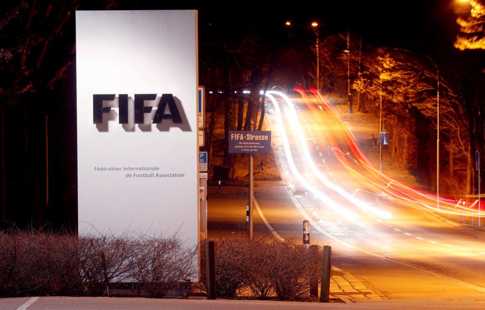 A long exposure shows FIFA's logo near its headquarters in Zurich, Switzerland February 27, 2022. - REUTERSPIX