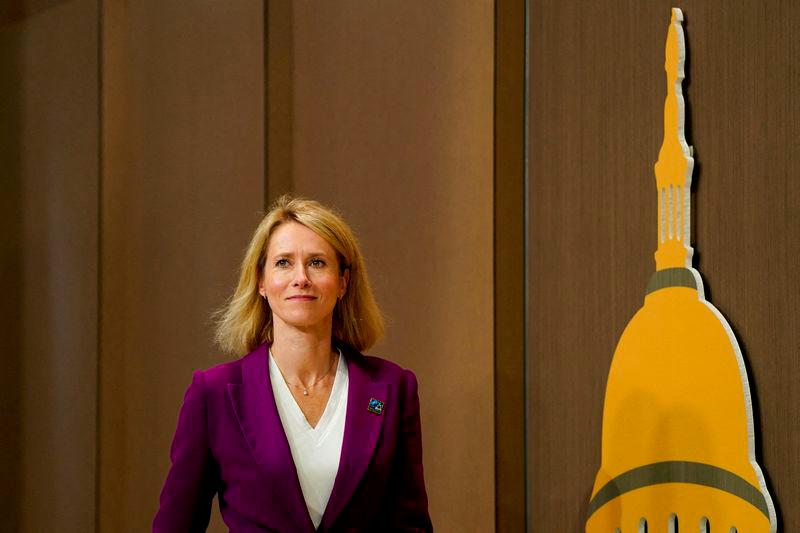 Estonian Prime Minister Kaja Kallas walks to deliver remarks at NATO’s 75th anniversary summit in Washington - REUTERSpix