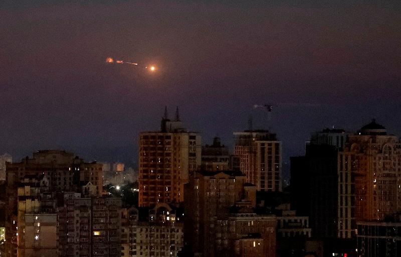 An explosion of a drone is seen in the sky over the city during a Russian drone strike, amid Russia’s attack on Ukrainee, in Kyiv, Ukraine July 25, 2024. - REUTERSpix