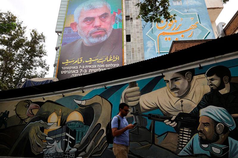 A billboard with a picture of newly appointed Hamas leader Yahya Sinwar is displayed on a building in a street in Tehran - REUTERSpix