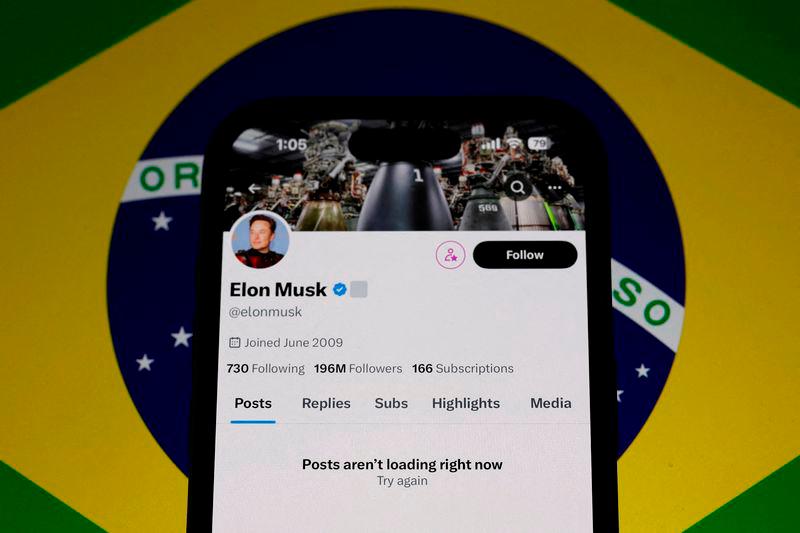 The X account of Elon Musk in seen blocked on a mobile screen in this illustration after Brazil’s telecommunications regulator suspended access to Elon Musk’s X social network in the country to comply with an order from a judge who has been locked in a months-long feud with the billionaire investor/Reuterspix