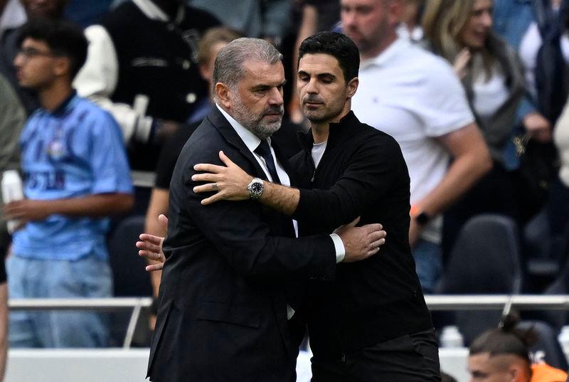 Tottenham Hotspur manager Ange Postecoglou and Arsenal manager Mikel Arteta after the match - REUTERSpix