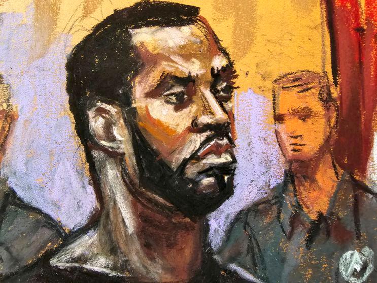 Sean Diddy Combs stands before U.S. Magistrate Judge Robyn Tarnofsky after prosecutors brought three criminal charges against him in federal court in the Manhattan borough of New York City, U.S., September 17, 2024 in this courtroom sketch. - REUTERSPIX