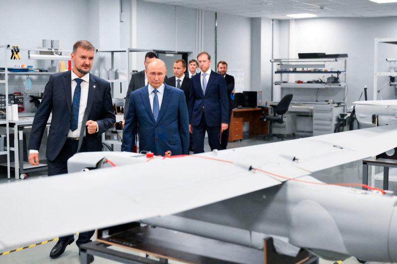 Russia’s President Vladimir Putin visits a drone production facility of the the Special Technology Centre in Saint Petersburg - REUTERSpix