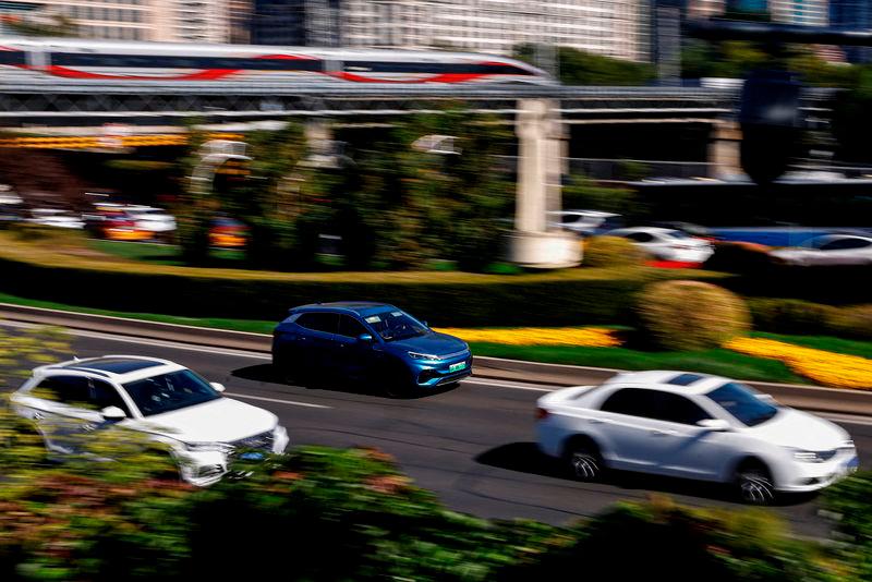 A BYD’s electric vehicle (EV) Yuan Plus moves on a street in Beijing - REUTERSpix