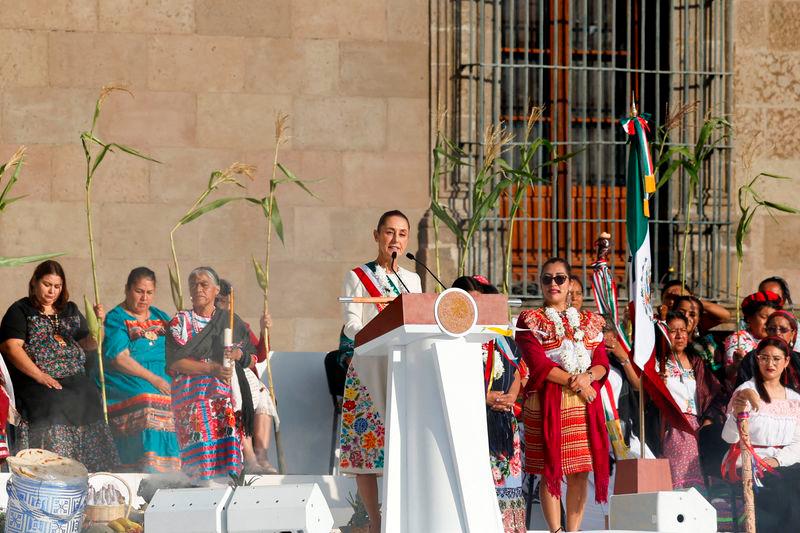 Mexico’s new President Claudia Sheinbaum speaks during a ceremony at Zocalo Square - REUTERSpix