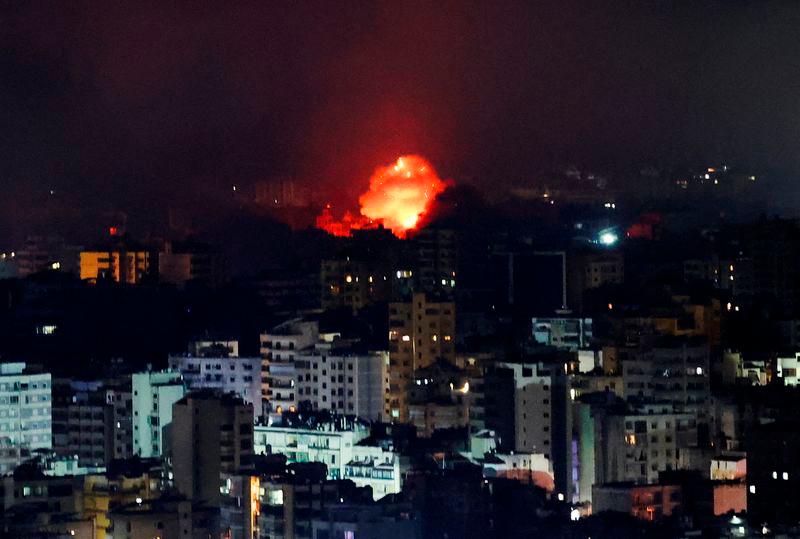 Fire and smoke rise over Beirut’s southern suburbs after a strike, amid ongoing hostilities between Hezbollah and Israeli forces, as seen from Sin El Fil - REUTERSpix