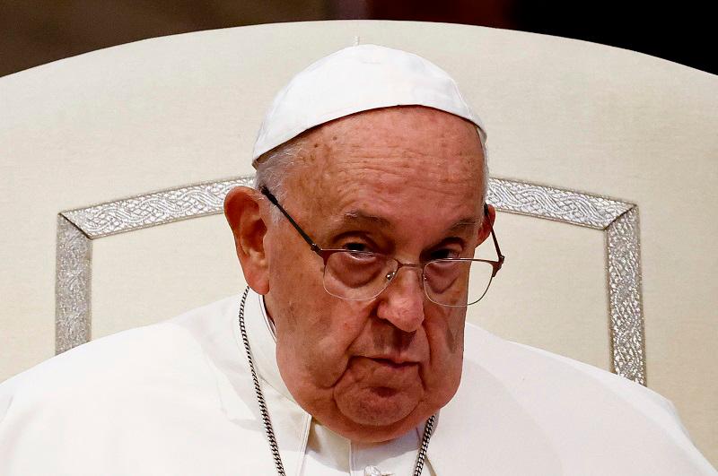 Pope Francis looks on as he holds general prayers for peace at the Papal Basilica of Saint Mary Major (Santa Maria Maggiore) on the eve of the anniversary of the October 7 attack on Israel, amid the Israel-Hamas conflict, in Rome, Italy, October 6, 2024. - REUTERS/Yara Nardi