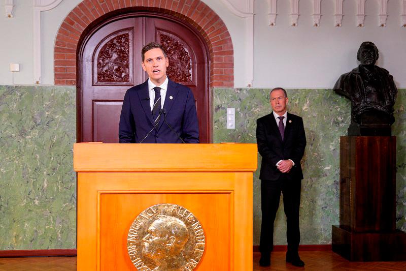 The head of the Norwegian Nobel Committee, Joergen Watne Frydnes, announces the Nobel Peace Prize 2024 for the Japanese organization Nihon Hidankyo, in Oslo, Norway October 11, 2024. - NTB/Javad Parsa/via REUTERS