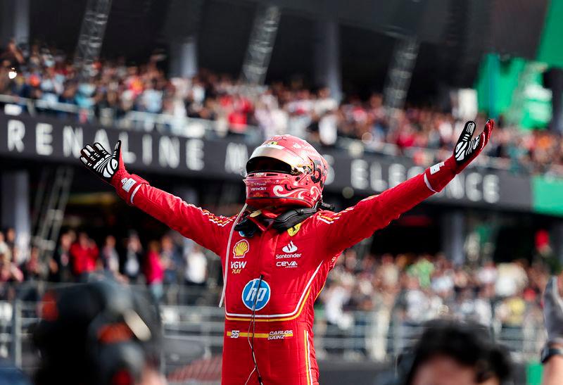 Formula One F1 - Mexico City Grand Prix - Autodromo Hermanos Rodriguez, Mexico City, Mexico - October 27, 2024Ferrari's Carlos Sainz Jr. celebrates winning Mexico City Grand Prix - REUTERSPIX