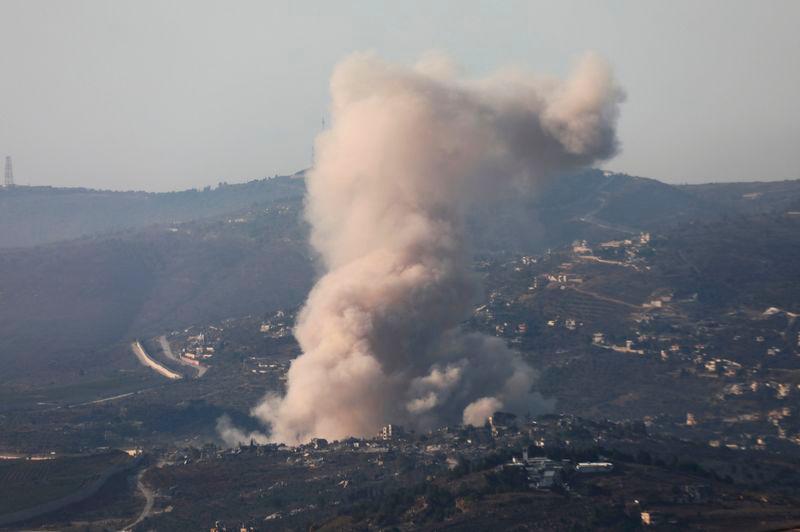 Smoke billows over Kfar Kila, amid ongoing hostilities between Hezbollah and Israeli forces, as pictured from Marjayoun, near the border with Israel, Lebanon - REUTERSpix