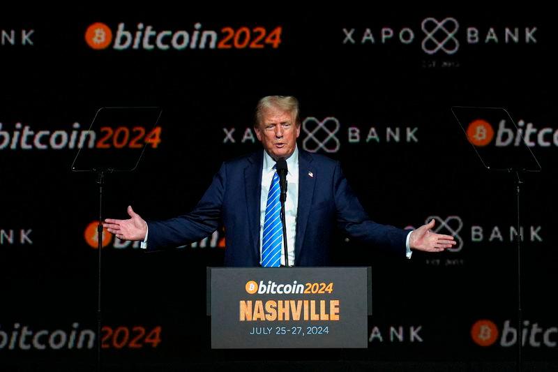 Republican presidential nominee and former U.S. President Donald Trump speaks at the Bitcoin 2024 event- REUTERSpix