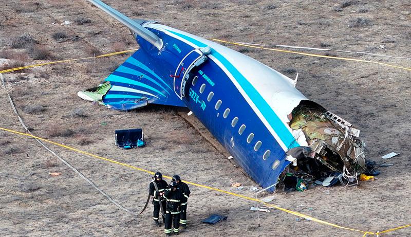 A drone view shows emergency specialists working at the crash site of an Azerbaijan Airlines passenger plane near the city of Aktau, Kazakhstan December 25, 2024. - REUTERS/Azamat Sarsenbayev