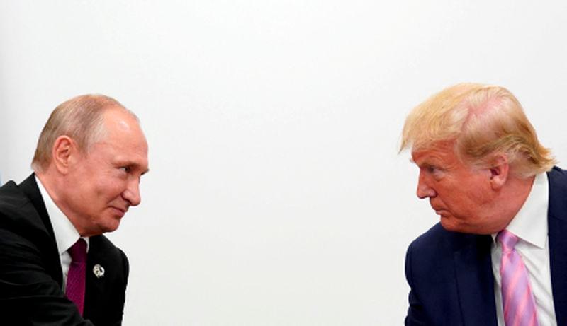 U.S. President Donald Trump and Russian President Vladimir Putin hold a bilateral meeting at the G20 leaders summit in Osaka, Japan June 28, 2019. - REUTERSPIX