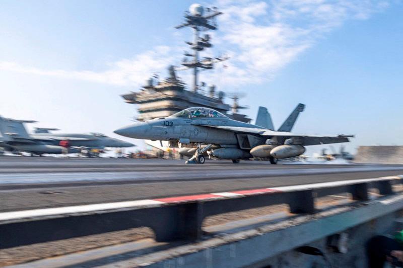 Carrier Air Wing 1 (CVW-1) conducts routine flight operations from the Nimitz-class aircraft carrier USS Harry S. Truman (CVN-75) in the U.S. Central Command's area of responsibility, in this handout picture released February 1, 2025. - U.S. Africa Command (AFRICOM) Public Affairs/Handout via REUTERS