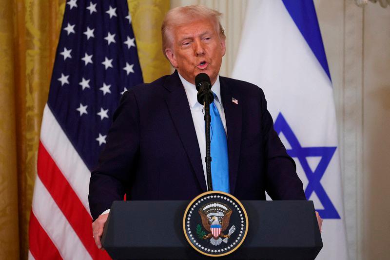 U.S. President Donald Trump speaks during a joint press conference with Israeli Prime Minister Benjamin Netanyahu in the East Room at the White House in Washington, U.S., February 4, 2025. - REUTERS/Leah Millis