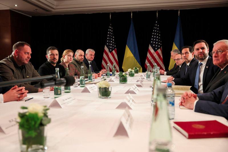 U.S. Vice President JD Vance, Secretary of State Marco Rubio, Ukrainian President Volodymyr Zelenskiy and Defense Minister Rustem Umerov attend a bilateral meeting, on the sidelines of the Munich Security Conference (MSC), in Munich, Germany February 14, 2025. - REUTERSPIX