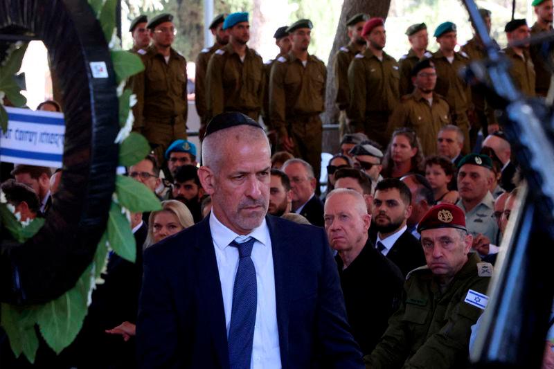 FILE PHOTO: Israeli Security Agency (Shin Bet) director Ronen Bar attends a memorial ceremony in connection with the Hamas attack on Oct 7, 2023 that sparked the war in Gaza, at the Mount Herzl military cemetery in Jerusalem, October 27, 2024. REUTERS Pix