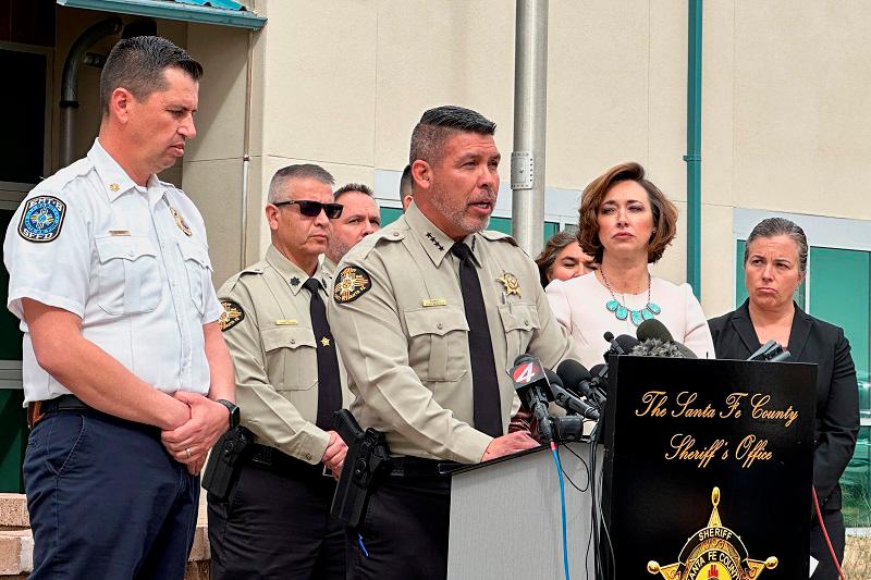 Santa Fe County Sheriff’s Office officials and New Mexico Office of the Medical Investigator officials hold a press conference on the death of actor Gene Hackman and his wife Betsy Arakawa, who were found dead on February 26, in Santa Fe, New Mexico, March 7, 2025. - REUTERS/Andrew Hay