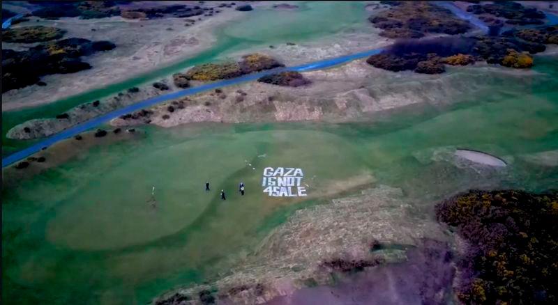 A drone view shows the aftermath of a pro-Palestinian protest on U.S. President Donald Trump’s golf course in Turnberry, Scotland, Britain. Hassan Ghani/via REUTERSPIX