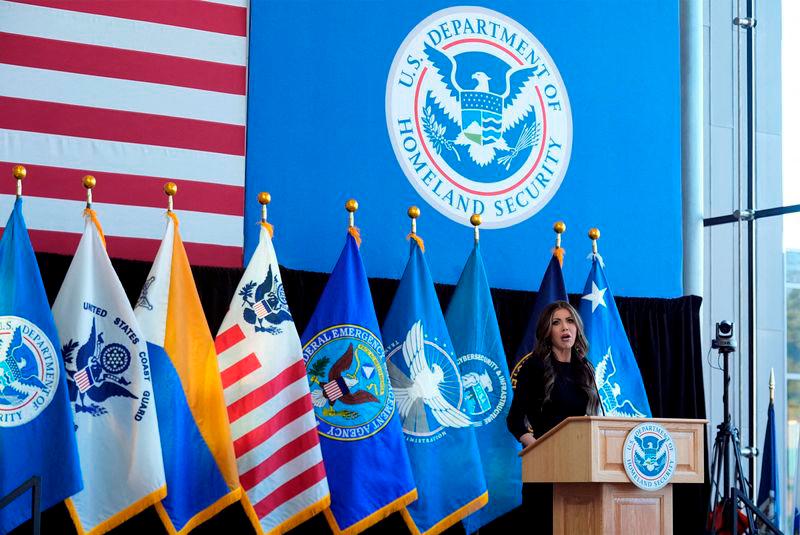 Homeland Security Secretary Kristi Noem speaks to employees at the Department of Homeland Security. REUTERSPIX