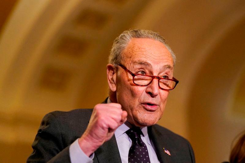 U.S. Senate Minority Leader Chuck Schumer (D-NY) holds a press conference following the Senate Democrats weekly policy lunch at the U.S. Capitol in Washington. REUTERSpix