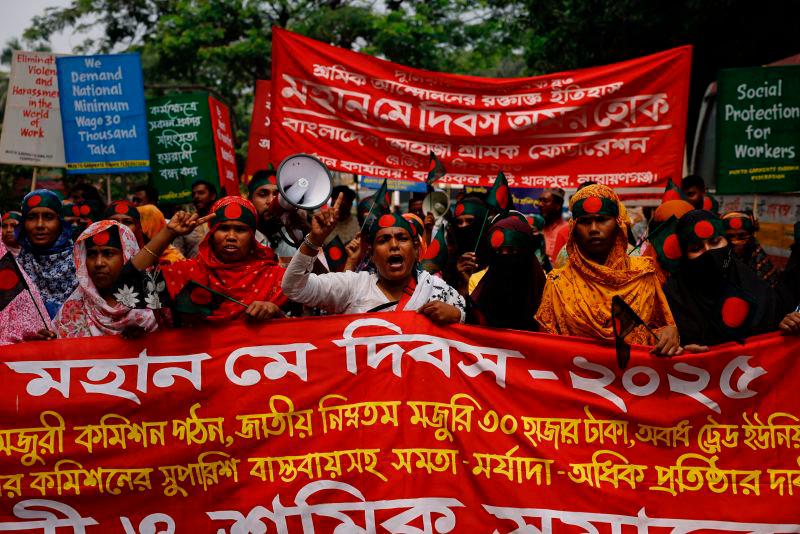 Bangladeshi workers chant slogans as they participate in a rally to celebrate May Day, in Dhaka, Bangladesh, May 1, 2025. REUTERSpix