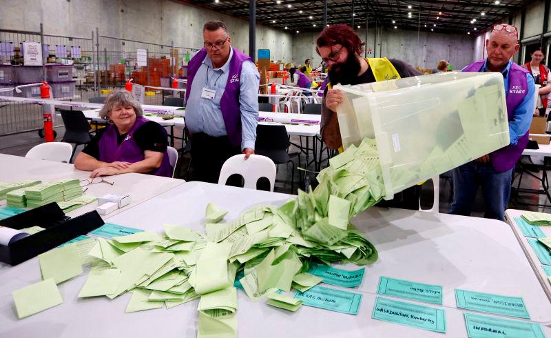 Australian Electoral Commission staff prepare to count ballots during the 2025 federal election at OPC in Brisbane, Australia, May 3, 2025. AFPpix