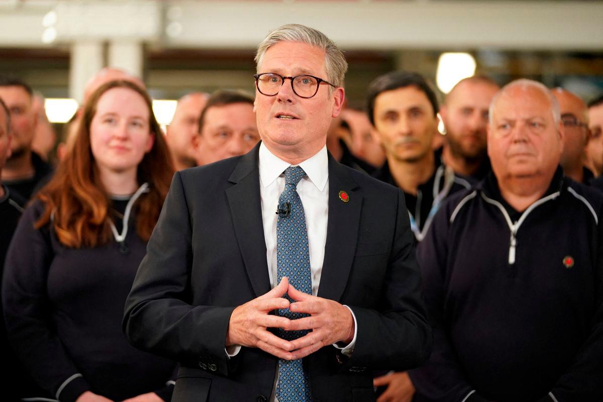 Britain?s Prime Minister Keir Starmer speaks to employees at a car factory in the West Midlands, Britain, Thursday, May 8, 2025.REUTERSpix