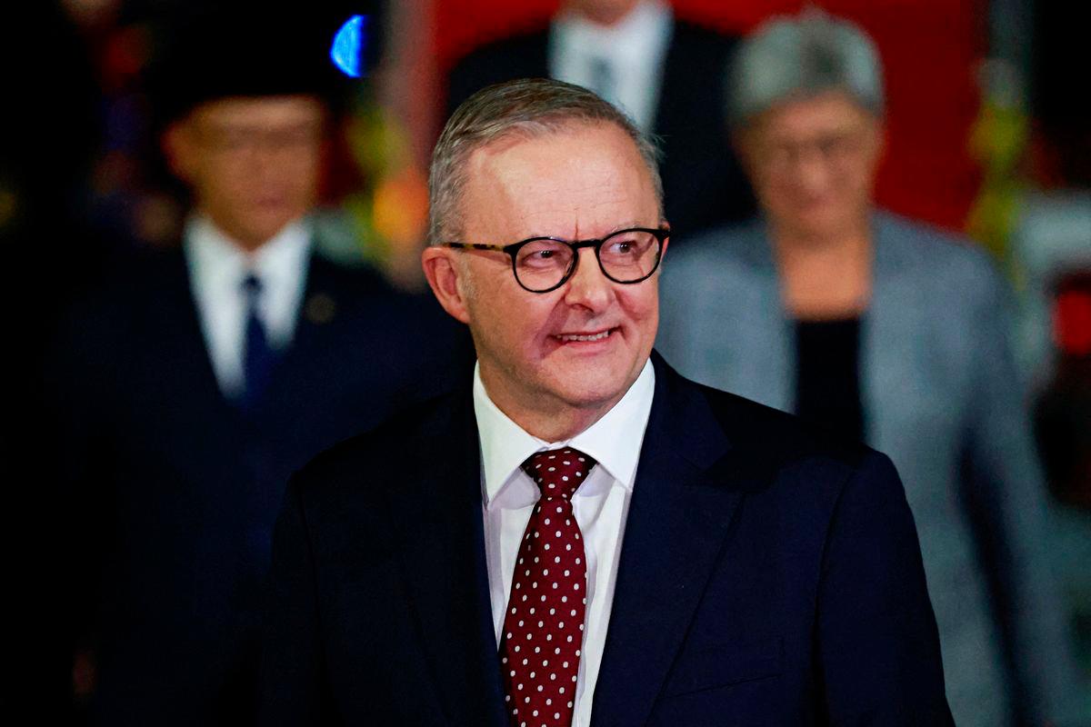 Australia’s Prime Minister Anthony Albanese reacts upon his arrival at military airbase Halim Perdanakusuma in Jakarta, Indonesia, May 14, 2025. REUTERSpix