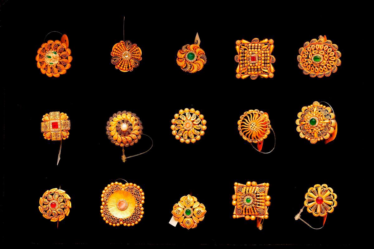Gold ornaments are on display for sale inside a jewellery shop in Srinagar on April 4, 2025- REUTERS
