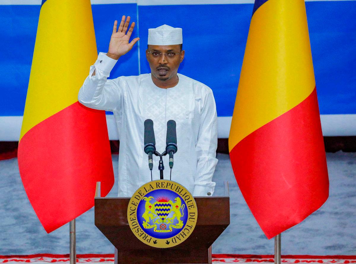 Chad’s newly elected President and junta leader Mahamat Idriss Deby raises his hand during his inauguration ceremony in N’djamena, Chad May 23, 2024. REUTERSpix