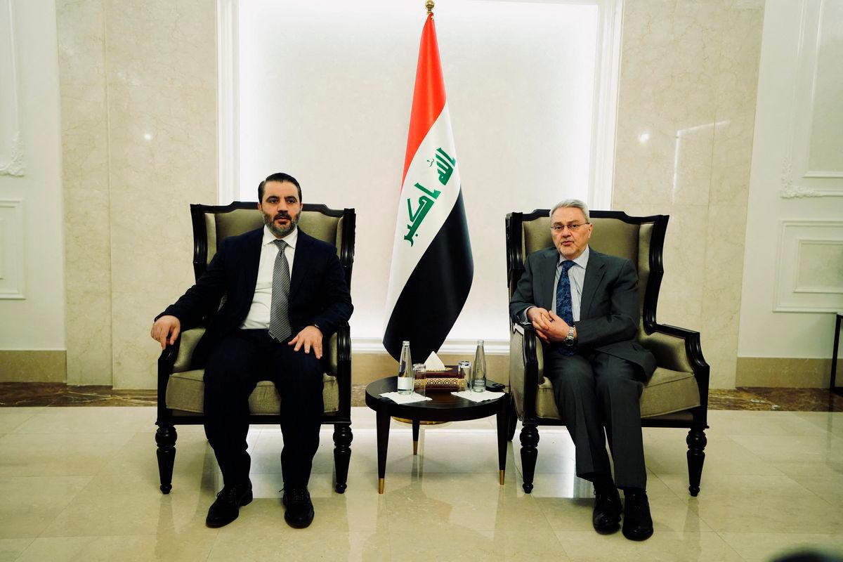 Iraqi Deputy Foreign Minister Mohammed Bahrululum meets with Syrian Foreign Minister Assad Hassan al-Shibani ahead of the 34th Arab League summit, in Baghdad, Iraq on May 16, 2025. REUTERSpix