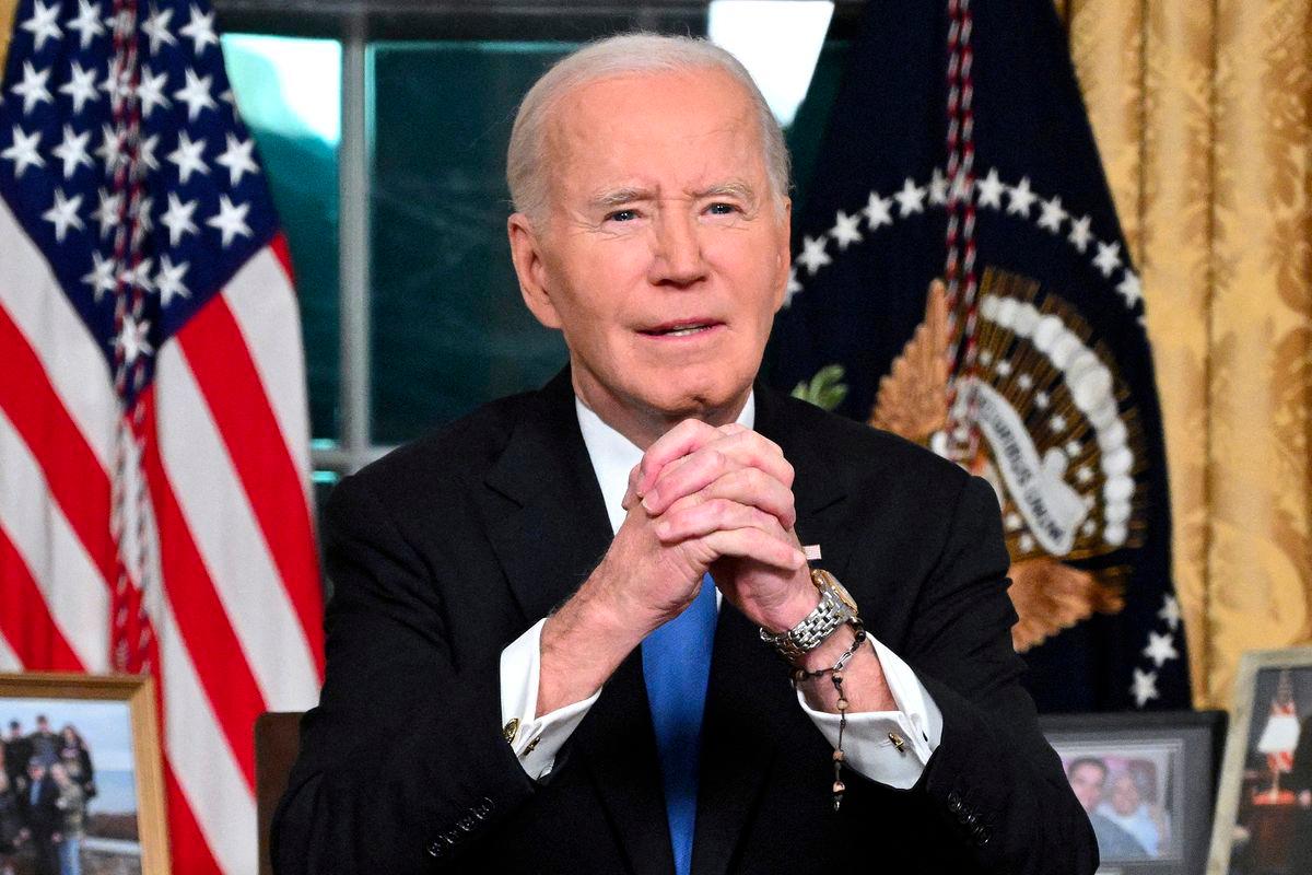 US President Joe Biden gestures as he delivers his farewell address to the nation from the Oval Office of the White House in Washington, DC, on January 15, 2025. - REUTERSPIX