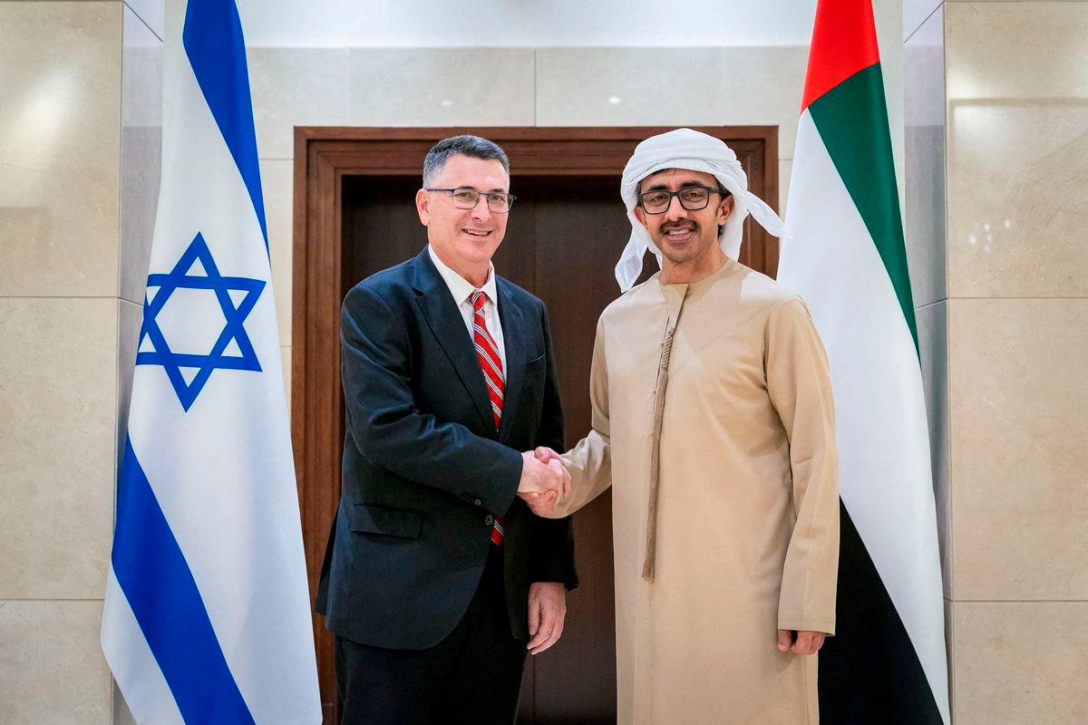 United Arab Emirates Minister of Foreign Affairs Sheikh Abdullah bin Zayed Al Nahyan shakes hands with Israel’s Foreign Minister Gideon Sa’ar during a meeting in Abu Dhabi, United Arab Emirates, in this handout picture obtained by Reuters on January 7, 2025. REUTERSpix