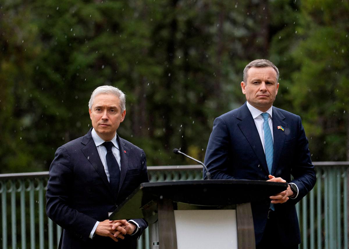 Canadian Finance Minister Francois-Philippe Champagne and Ukraine Minister of Finance, Sergii Marchenko, hold a press conference after the two met during the G7 finance ministers and central bank governors meeting in Banff, Alberta, Canada, May 20, 2025. REUTERSpix