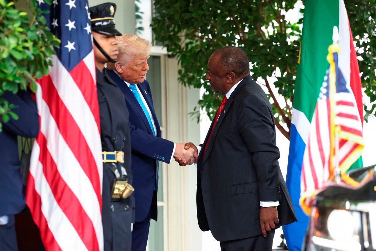 U.S. President Donald Trump welcomes South African President Cyril Ramaphosa to the White House in Washington, D.C., U.S., May 21, 2025. REUTERSpix